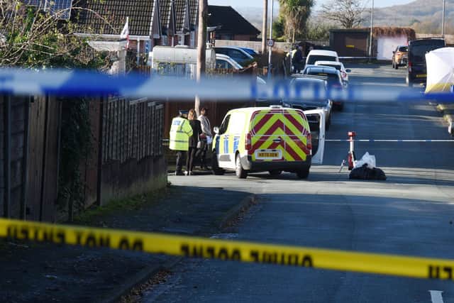 Police on Kilburn Drive, Shevington, where Liam Smith's body was found on November 24