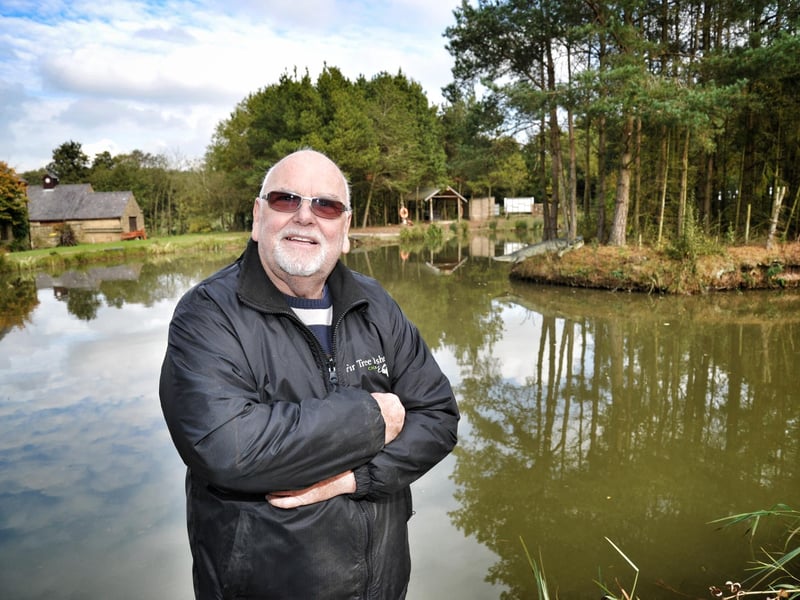 Derrick Taylor pictured with the pool that was to be extended at Fir Tree Fishery, Appley Bridge, Wigan to house Britain's biggest sports catfish for anglers to catch