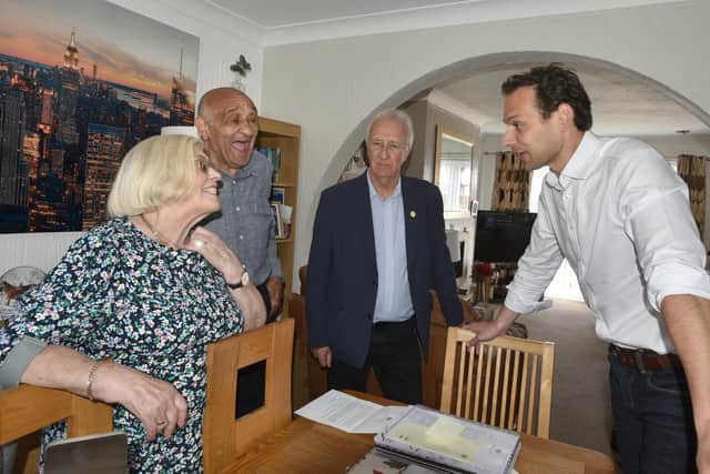 Billy Boston and his wife Joan were visited by Wigan Council leader Coun David Molyneux and Makerfield MP Josh Simons who revealed Billy would be knighted. Picture by David Hurst