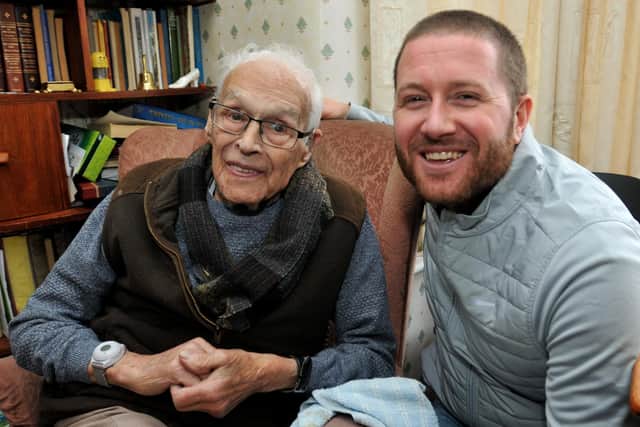 Veteran WW2 submariner Harry Melling from Wigan, pictured before his death with great-nephew Matthew Melling, right.