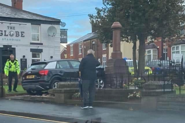 The car ploughed through a low wall and struck the Standish memorial itself