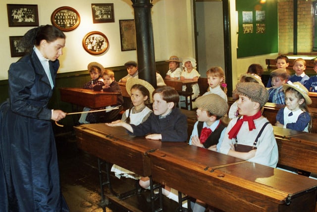 Wigan school pupils in The Way We Were centre at Wigan Pier on Wednesday 13th of March 1996 to celebrate the 10th anniversary of the opening of the complex.