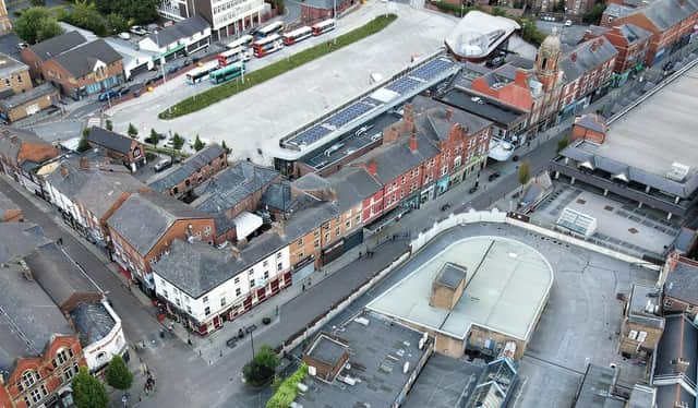Part of The Galleries (bottom) plus Market Street and Wigan bus station