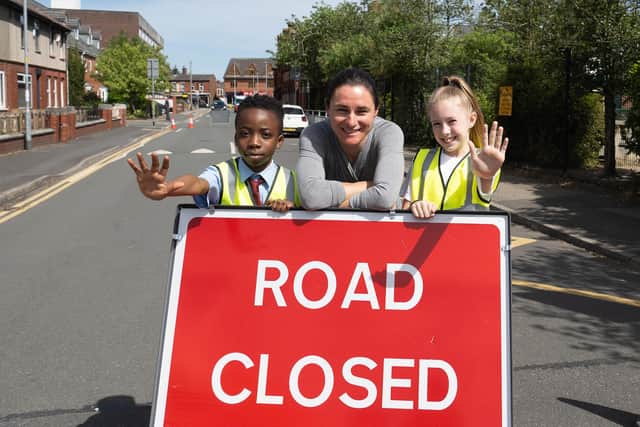 Dame Sarah Storey launches School Streets in Leigh.