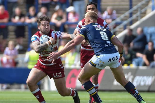 Joe Shorrocks in action against Leeds Rhinos in the 2023 Challenge Cup competition