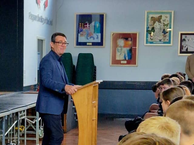 Andy Burnham speaking to Y9 students