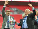 Wigan Athletic manager, Roberto Martinez and chairman Dave Whelan celebrates the historic win.