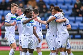 Dale Taylor takes the congratulations after scoring the only goal at Shrewsbury