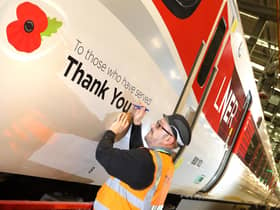 LNER Azuma train bearing its poppy livery (photo: Simon Williams LNER)