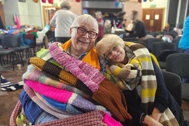 Biggins and A Scarf For Lewy event founder Vicky Hands at the Lewy Body Society's  most recent A Scarf for Lewy in Manchester