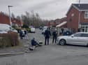 The aftermath of an incident in Platt Lane, Scholes, in which a woman was seriously injured