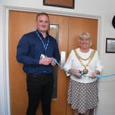 The Mayor of Wigan, Coun Marie Morgan officially open Edstart in Marsh Green, with headteacher and former Rugby League player Stuart Howarth (left) and James Lowe (right).