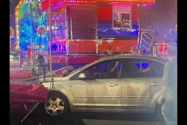 The Ford Focus at the fun fair after being abandoned after the collision