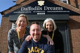 Fund-raiser Keith Ribchester prepares for the gruelling trek over the Brecon Beacons with support from Maureen Holcroft and Noreen Bond from Daffodils Dreams