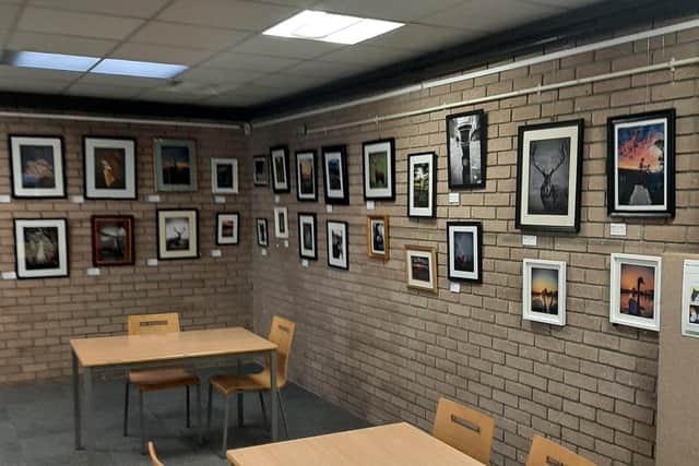 Some of Chris Scaldwell's pictures on display in Shevington Library