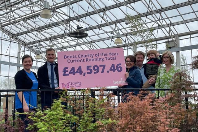 Left to right: Joanna Huddart from Manchester Mind, Matthew Bent, Cassie and Stewart Leaver with Dougie and Gail Jackson, CEO of Solving Kids Cancer.