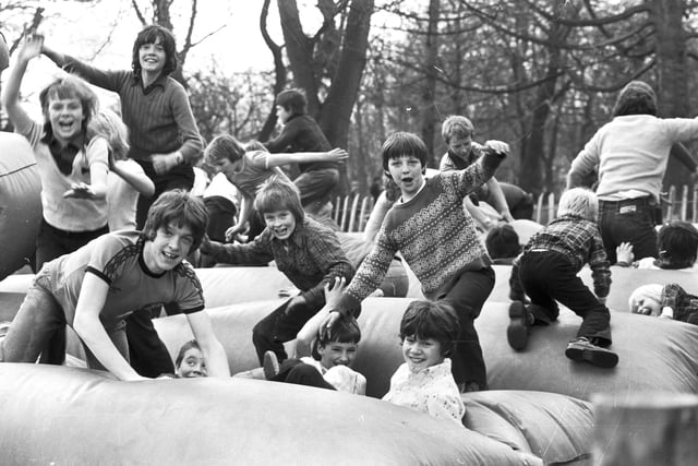 Bouncy castle fun in the sunny Easter weather at Haigh Hall in 1979.