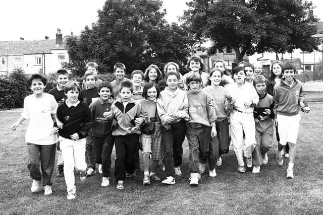 Pupils at Lamberhead Junior School Pemberton welcome friends from Wigan's twin town Angers, France in 1990