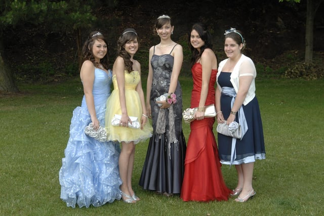 from left,  Natalie Leonard, Beth Rudd, Heather Shaw, Alex Roby, Aimee Hawkes - Byrchall High School Leavers Ball at Haigh Hall 2010