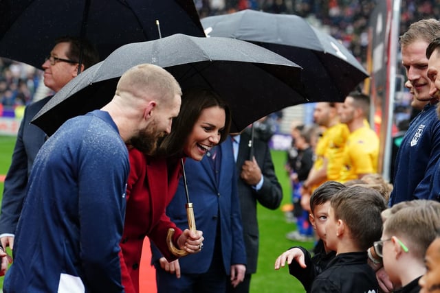 The Princess of Wales meeting the mascots.