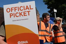 Junior doctors outside Wigan Infirmary on the first of a three-day strike held in June 2023