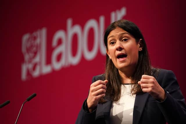 Shadow Foreign secretary Lisa Nandy speaks on stage at the Labour Party conference in Brighton. Picture date: Monday September 27, 2021.