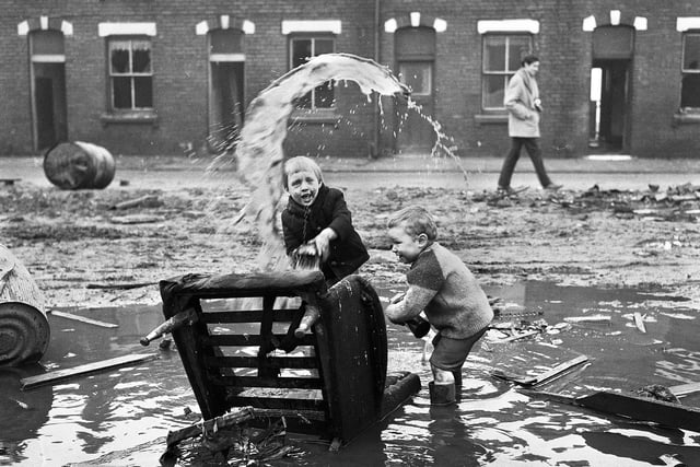 Young pals in their own adventure playground in Scholes in 1969. 