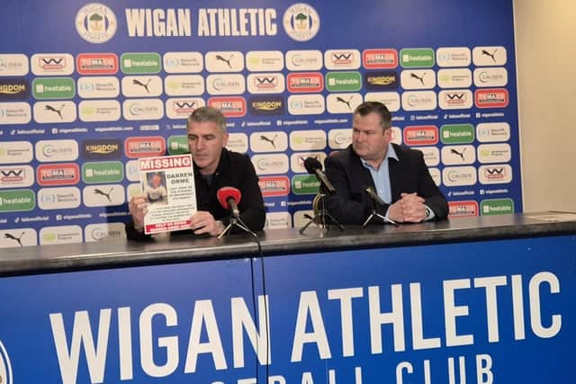 Ryan Lowe shows his support for the efforts to find missing Darren Orme before his maiden press conference as Latics head coach