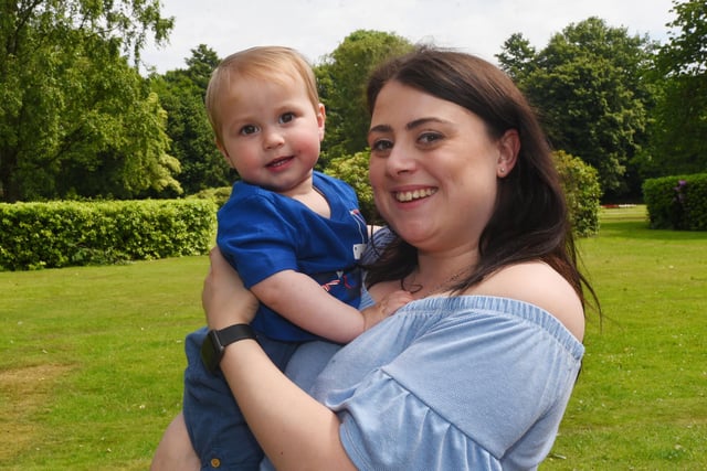 Danielle Harris with 11-month-old son Killian enjoying the sunshine.