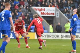 Matt Smith celebrates scoring his first goal for Latics, the winner at Shrewsbury last month