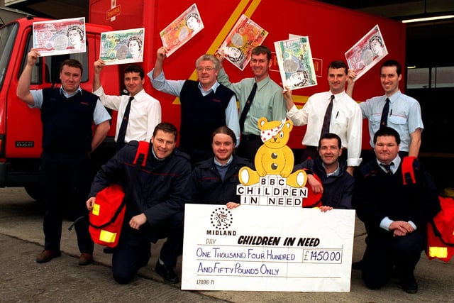 The postmen of Wigan have collected a staggering £1,450.00 for children In Need thanks to the generosity of the poeple from Wigan after collecting the money on their rounds.  Pictured with the cheque are some of the members of the team who collected the funds.