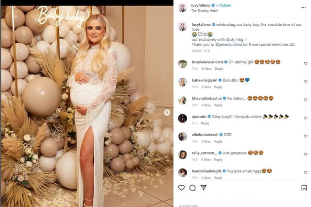 Lucy Fallon's Instagram post where she revealed the gender of her baby