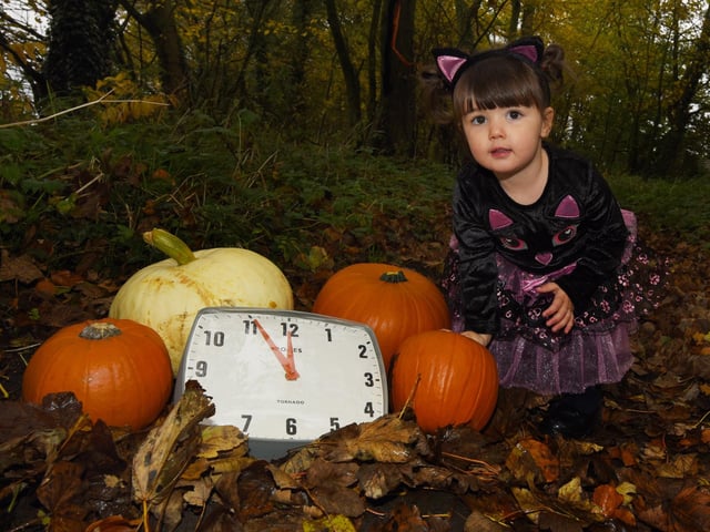 Gracie Harrison, two, from Billinge, was ready for autumn in 2020