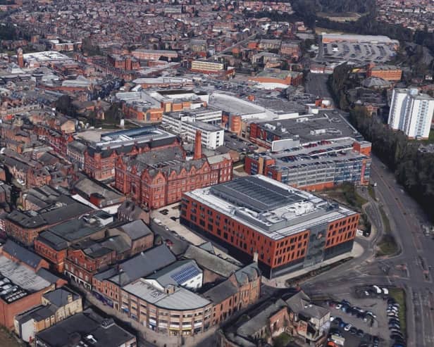 Aerial view of Wigan town centre