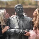 Charlotte Dawson and mum Tracey Dawson at the Les Dawson statue in St Annes