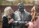 Charlotte Dawson and mum Tracey Dawson at the Les Dawson statue in St Annes