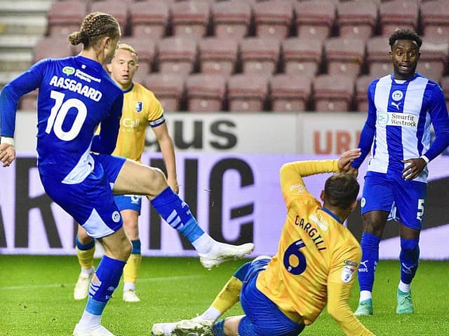 Thelo Aasgaard rifles home the Latics equaliser at the beginning of the second period