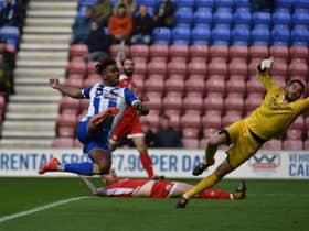 Ivan Toney scores for Latics during his loan spell in 2017-18