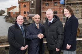 A flashback to March 2018 when Gareth Smith, Harinder Dhaliwal and Laura Turley of Step Places, with Coun David Molyneux (second right) announced that Wigan Pier was to be brought back to life - within a year. It still hasn't happened