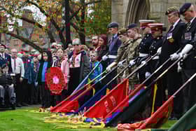 Wigan Remembrance Sunday parade and service at Wigan War Memorial.