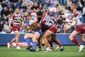 Kruise Leeming in action against his former club Leeds Rhinos