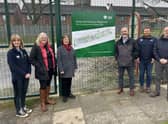 Wigan Council cabinet members Coun Jenny Bullen, Coun Paul Prescott and Coun Susan Gambles with members of the Be Well play team at Norley Hall Adventure Playground