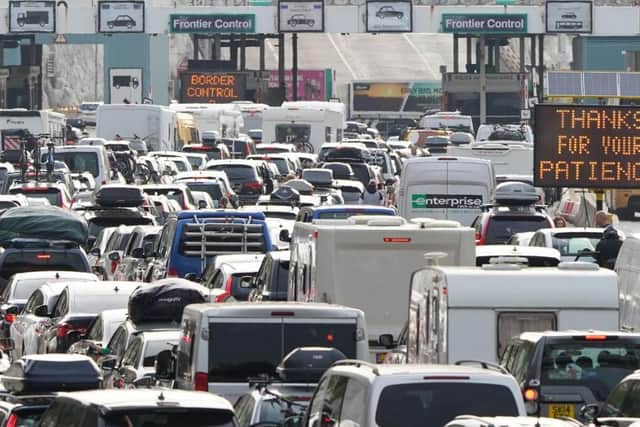 Cars queue at the check-in at the Port of Dover in Kent