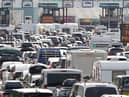 Cars queue at the check-in at the Port of Dover in Kent