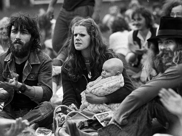Fans at the July Wakes Folk Festival at Park Hall, Charnock Richard, on Saturday 24th of July 1976.
