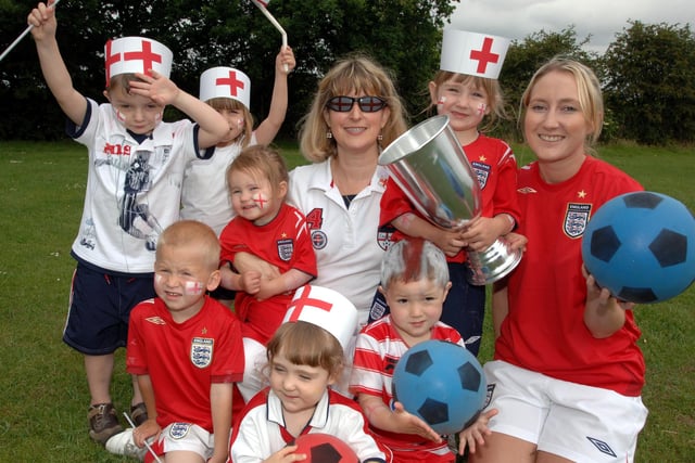 2006 Pupils at Shevington Primary Nursery, Miles Lane, holding a World Cup day with all monies raised sent to UNICEF Soccer aid.