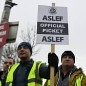 Train drivers from ASLEF will join the rally on Wednesday. Pictured are members of the union on strike in Glasgow in early January