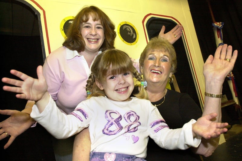 Three generations of one family who appeared in the musical Anything Goes, staged by Orrell Musical and Dramatic Society at the Deanery High School, Wigan, in March 2003.
Eunice Rowley played Mrs Harcourt, a posh society matron, daughter, Dianne Jones, had the lead female role as Reno and grandaughter, Natalie Jones, had a short cameo part.
