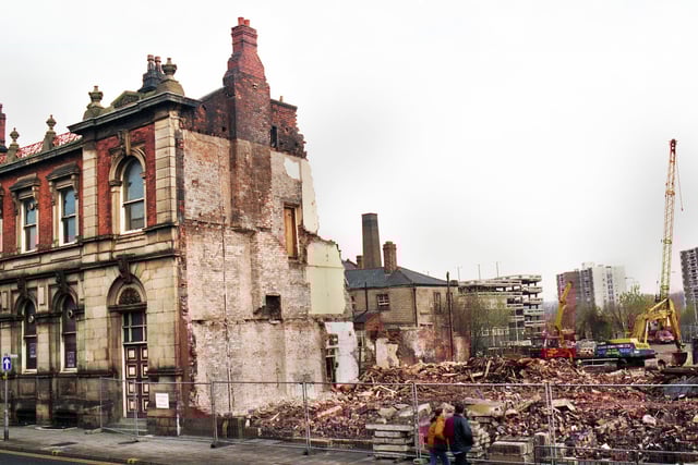 The King Street side of the old town hall building partly demolished in November 1998. At the time it was stated that the 130 year old Grade 2 listed Victorian building was being preserved for posterity and a mixture of offices were to be built.