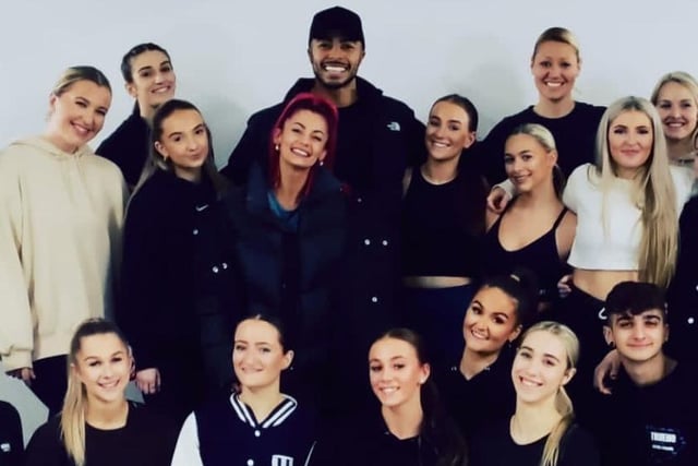 Strictly stars Dianne and Tyler at Centre Stage Academy with some local dance students. Credit: Nicky Figgins